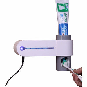 Antibacterial 2 in 1 UV Light Ultraviolet Toothbrush Sterilizer - Automatic Toothpaste Dispenser Sterilizer Toothbrush Holder Cleaner