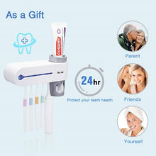 Load image into Gallery viewer, Antibacterial 2 in 1 UV Light Ultraviolet Toothbrush Sterilizer - Automatic Toothpaste Dispenser Sterilizer Toothbrush Holder Cleaner
